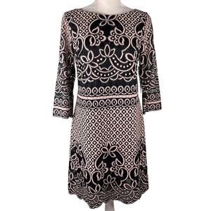Eliza J Dress Black Taupe Lace 3/4 Sleeves 6 New
